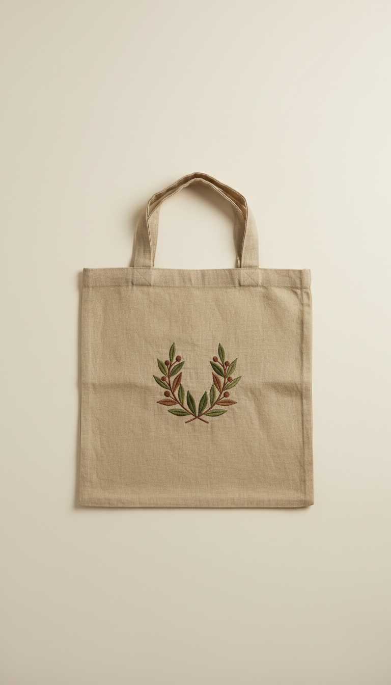 Linen Tote Bag with Embroidered Logo